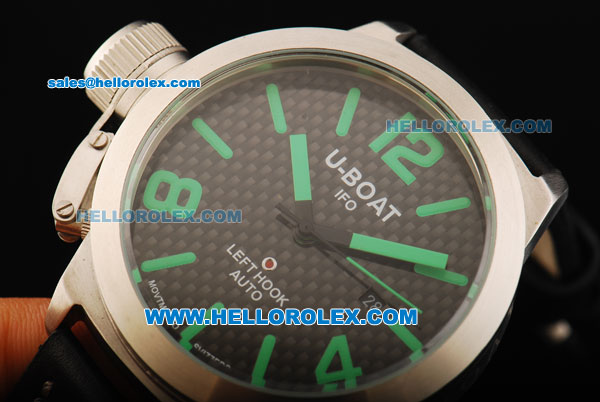 U-Boat Italo Fontana Left Hook Automatic Movement Steel Case Green Markers with Black Dial and Black Leather Strap - Click Image to Close